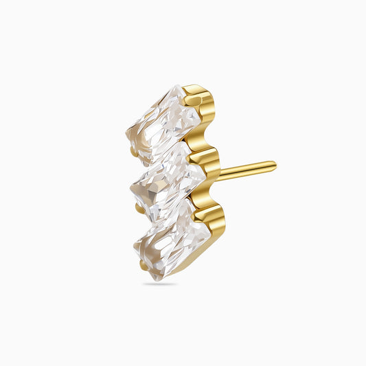 18Kt Gold PVD Titanium Threadless Triple Baguette Gem Curve Top