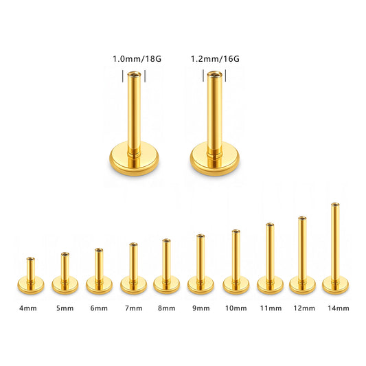 18KT Gold PVD Titanium Threadless Labret with 4mm Base