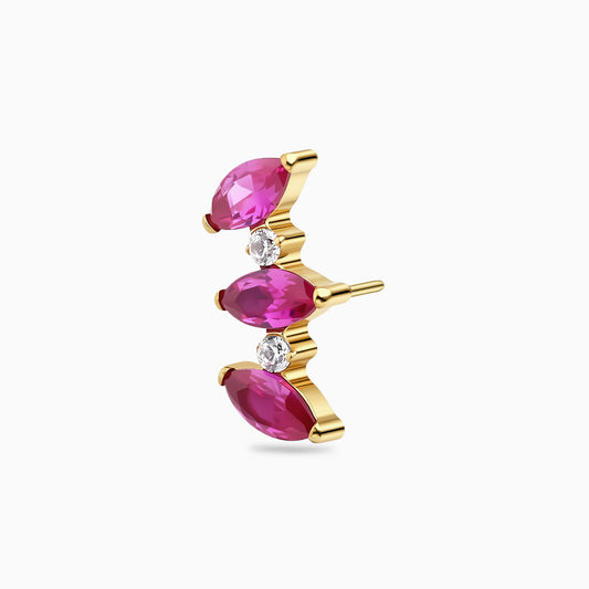 18Kt Gold PVD Titanium Threadless Ruby and CZ Leaf Cluster Top.