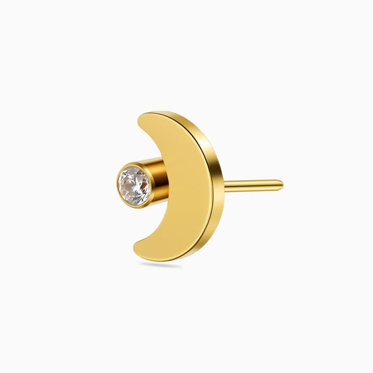 18Kt Gold PVD Titanium Threadless Crescent Moon with Bezel-Set Gem Top