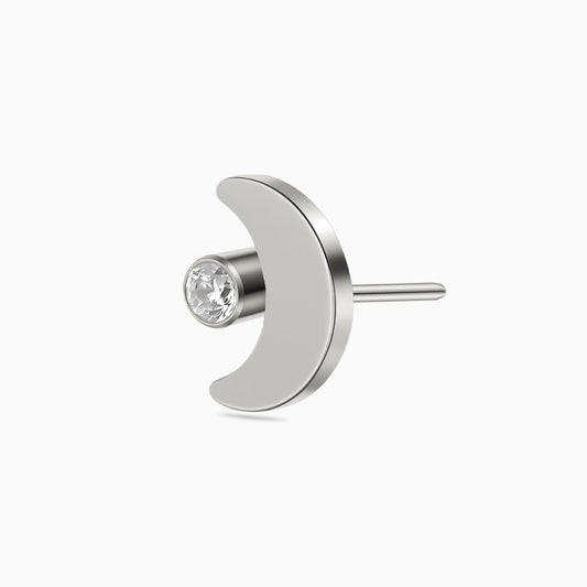 Titanium Threadless Crescent Moon with Bezel-Set Gem Top