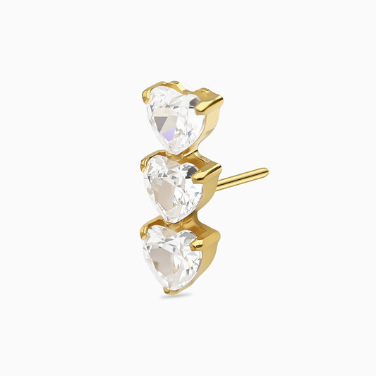 18Kt Gold PVD Titanium Threadless Triple Heart Gem Top