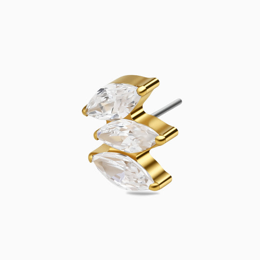 18Kt Gold PVD Titanium Threadless Triple Marquise Fan Gem Top