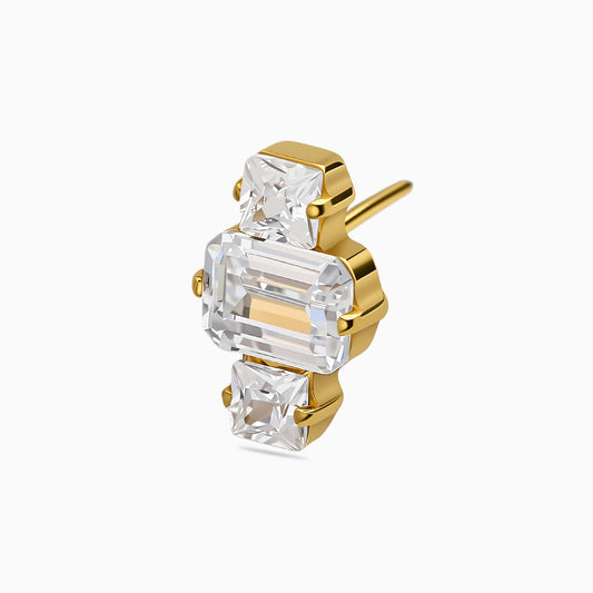 18Kt Gold PVD Titanium Threadless Square Three-Stone Cluster Top