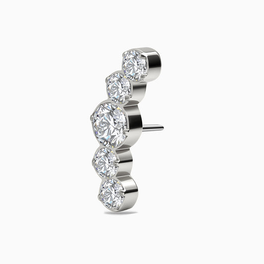 Titanium Threadless Curved 5-Stone Prong Set Gem Top