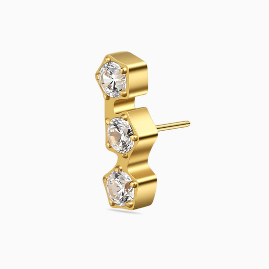 18Kt Gold PVD Titanium Threadless Pentigon Three-Stone Cluster Top