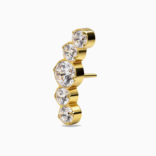 24Kt Gold PVD Titanium Threadless Curved 5-Stone Prong Set Gem Top