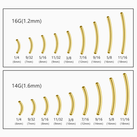 18Kt Gold PVD Titanium Internally Threaded Curved Barbell Replacement Component