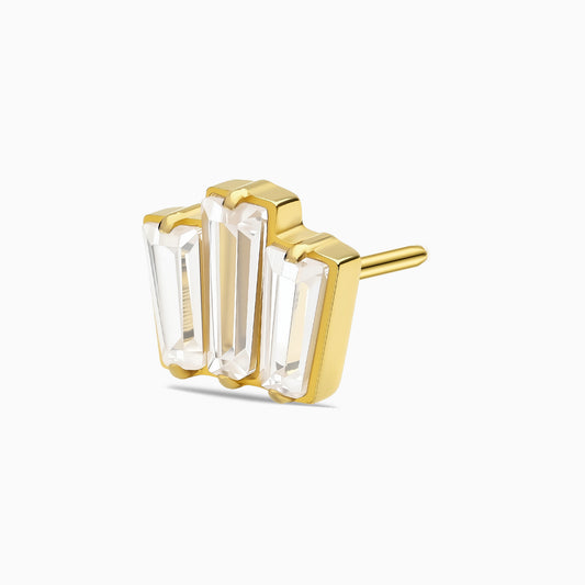 24Kt Gold PVD Titanium Threadless 3-Stone Baguette Decorative End