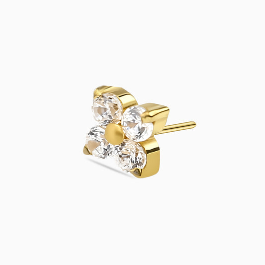 18Kt Gold PVD Titanium Threadless Four-Petal Flower Gem Top