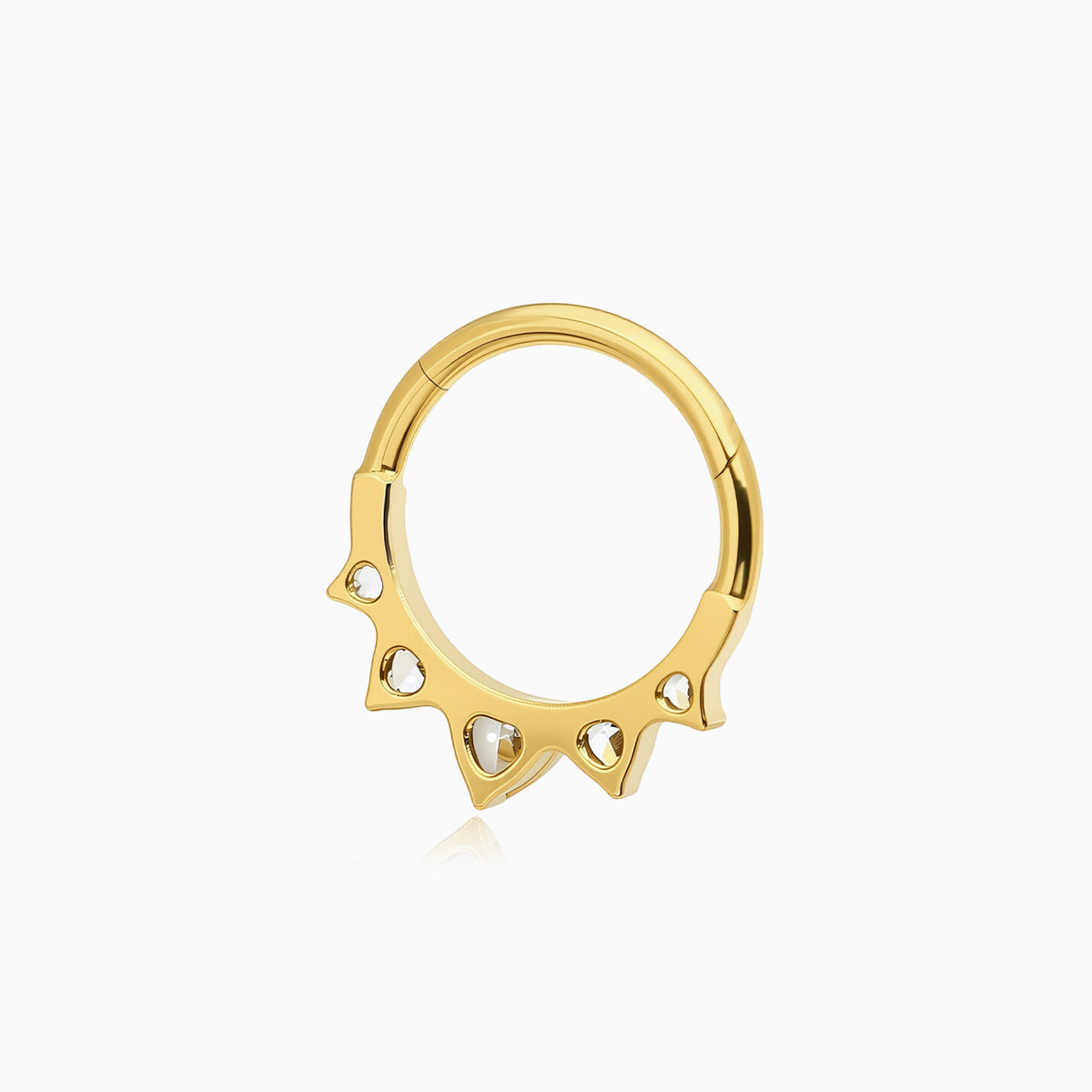 18Kt Gold PVD Titanium Heart and Round Gem Fan Front Facing Hinged Segment Clicker