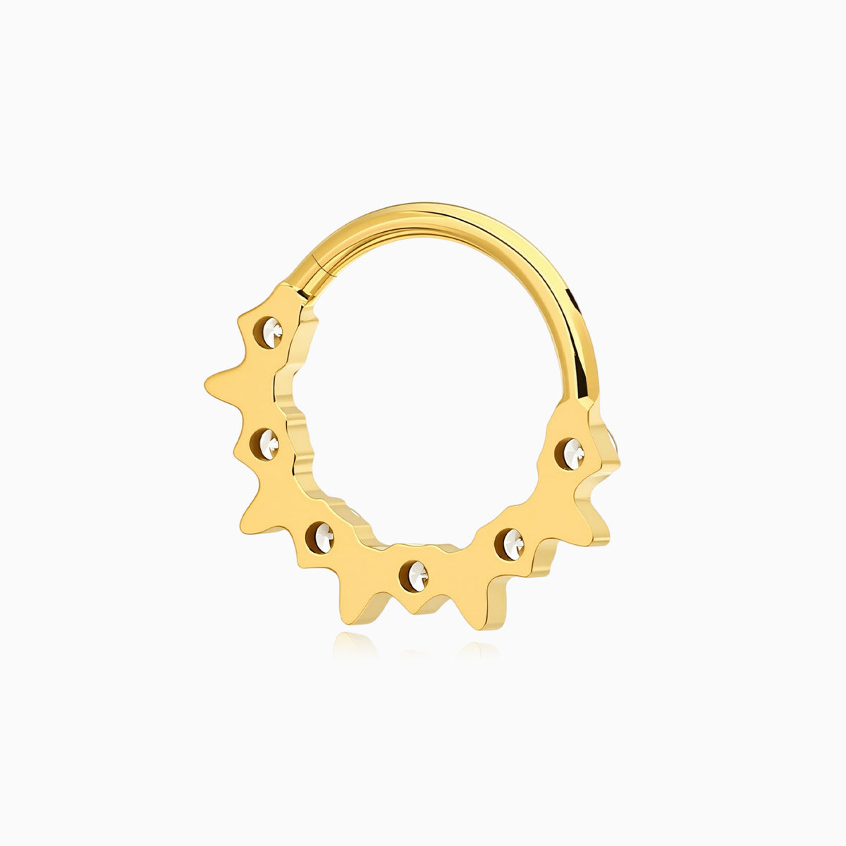 18Kt Gold PVD Titanium Round Gem and Leaf Fan Front Facing Hinged Segment Clicker