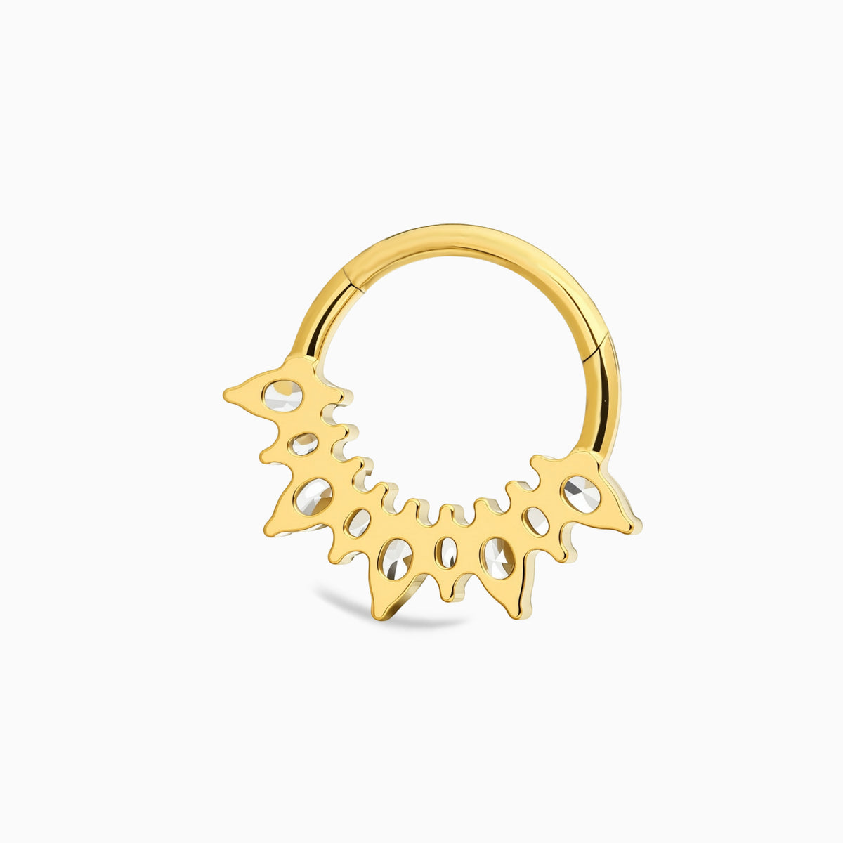 18Kt Gold PVD Titanium Marquise Gem Cluster Fan Front Facing Hinged Clicker