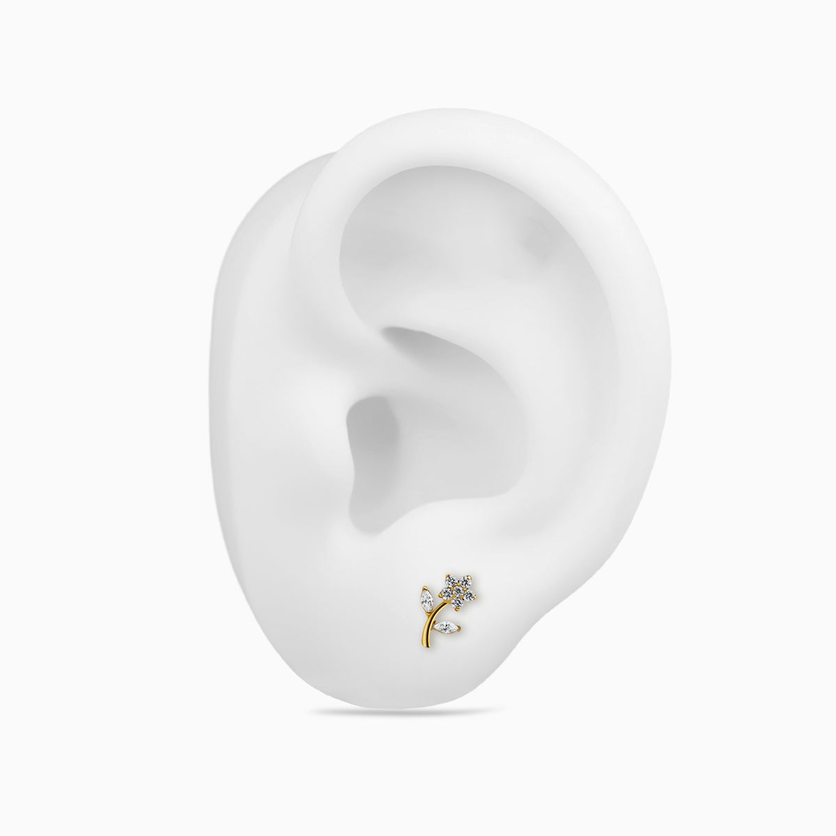18Kt Gold PVD Titanium Internally Threaded CZ Flower with Stem Top