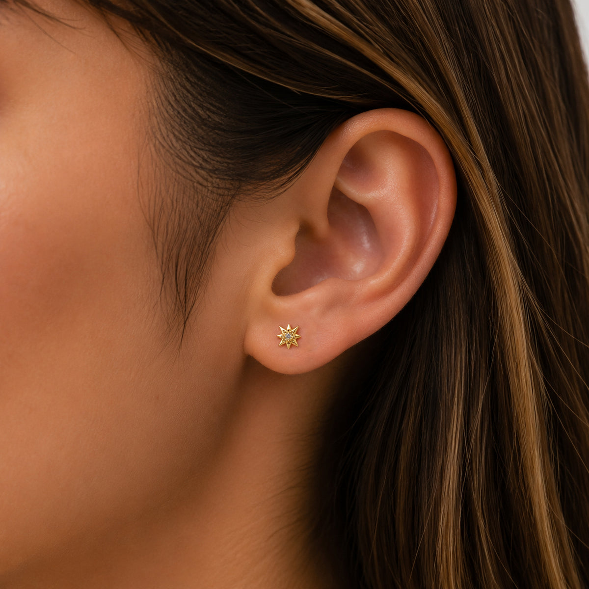 18Kt Gold PVD Titanium Threadless Eight-Point Star Gem Top