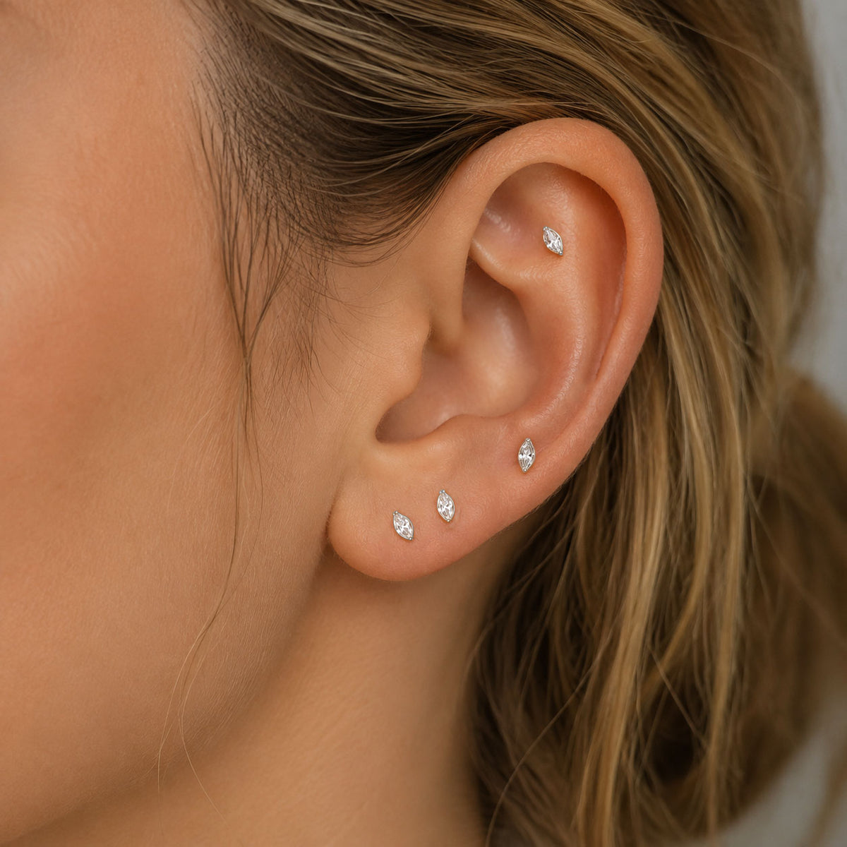 Titanium Threadless Marquise Bezel-Set Gem Top