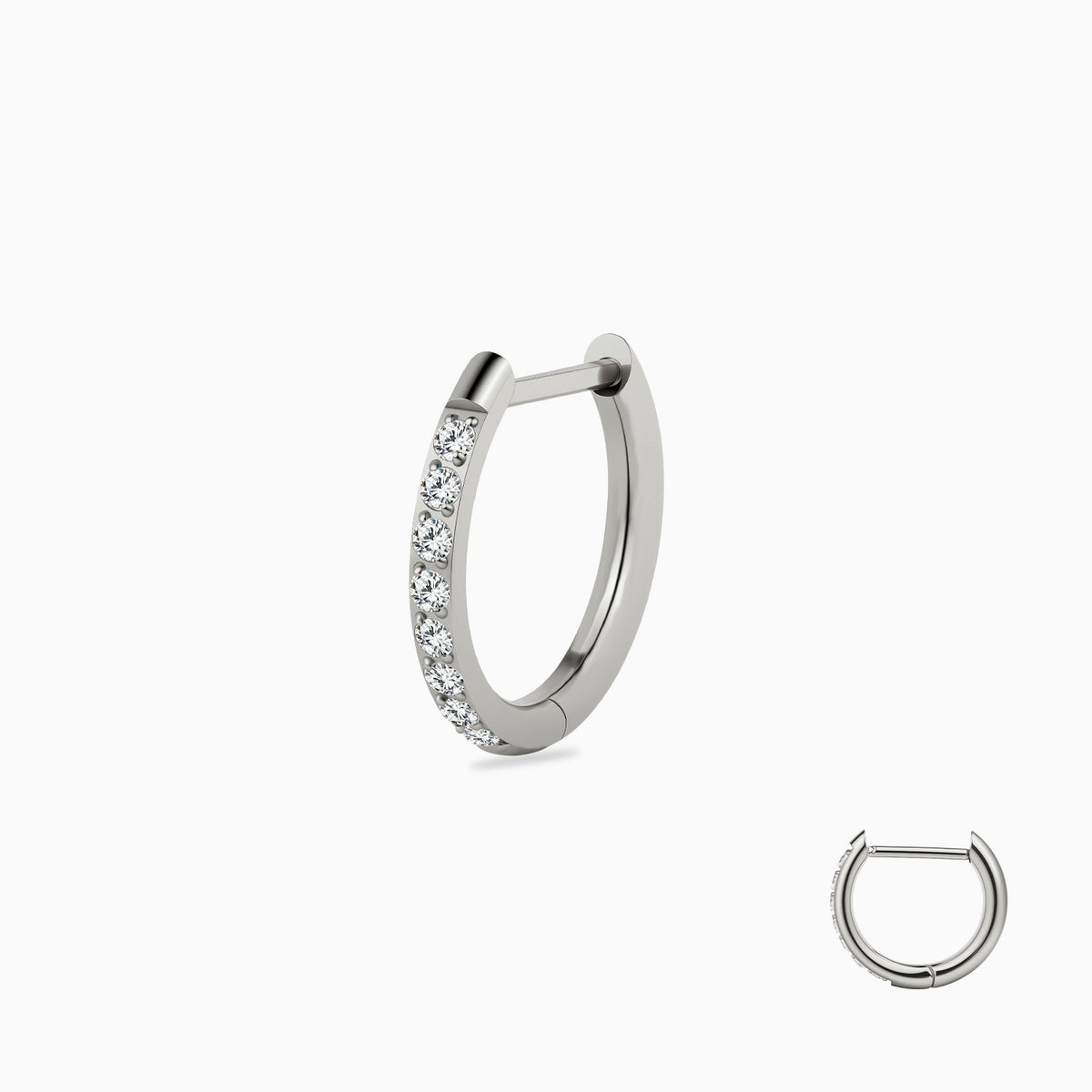 Titanium Hinged Pave D-Shape Hoop Ring