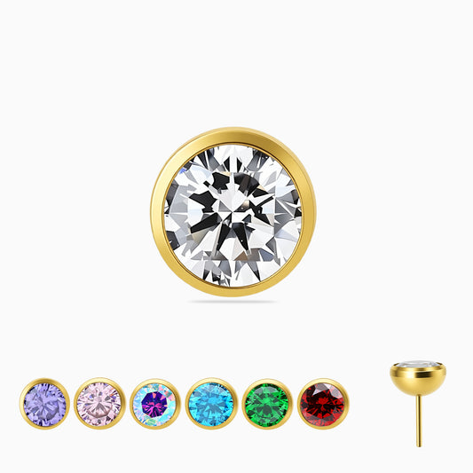 18Kt Gold PVD Titanium Threadless Bezel-Set Gem Top