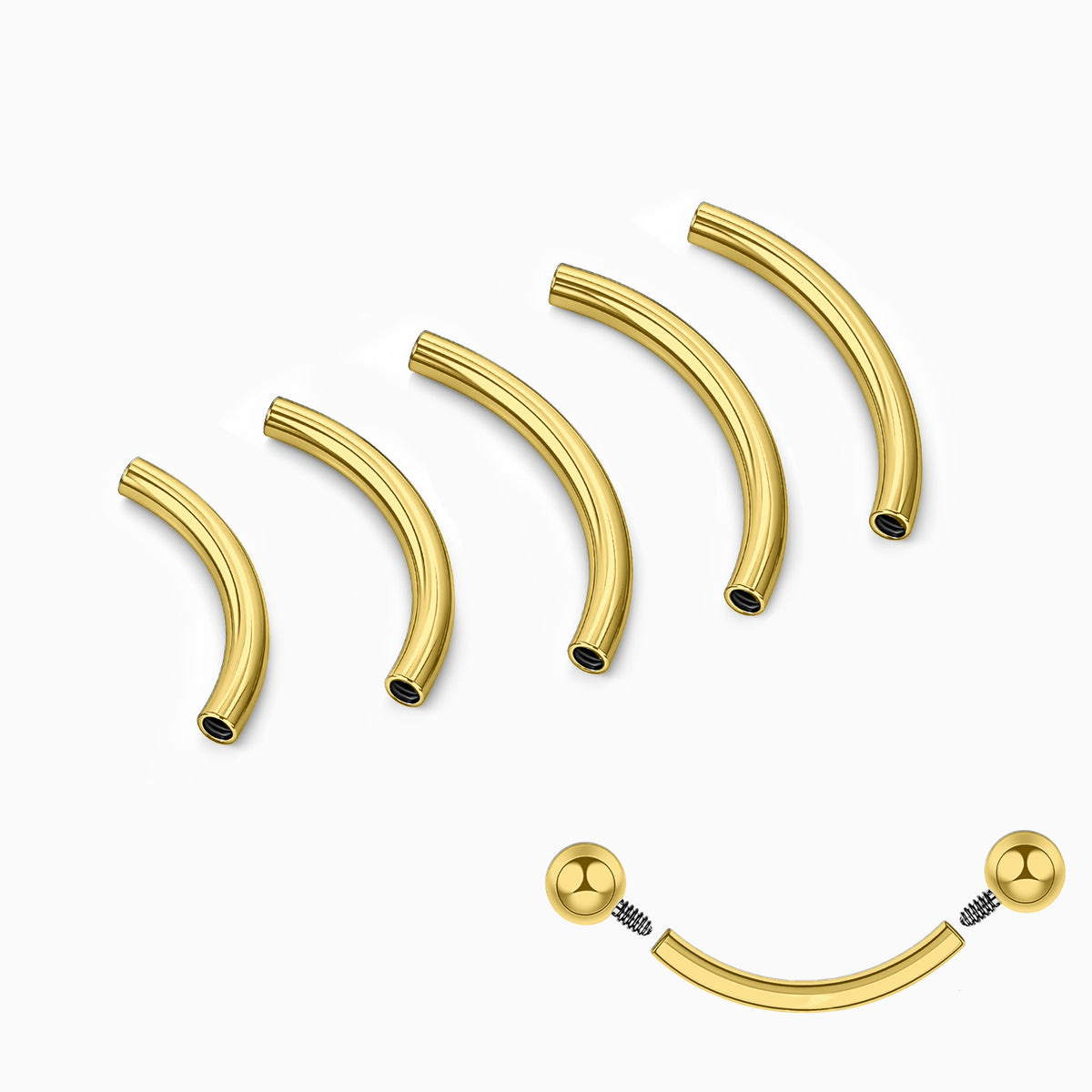 18Kt Gold PVD Titanium Internally Threaded Curved Barbell Replacement Component