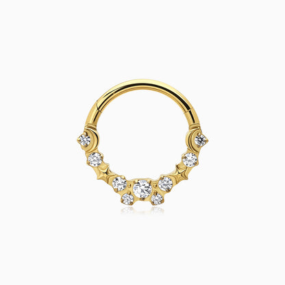 18Kt Gold PVD Titanium Moon and Star Gem Front Facing Hinged Segment Clicker