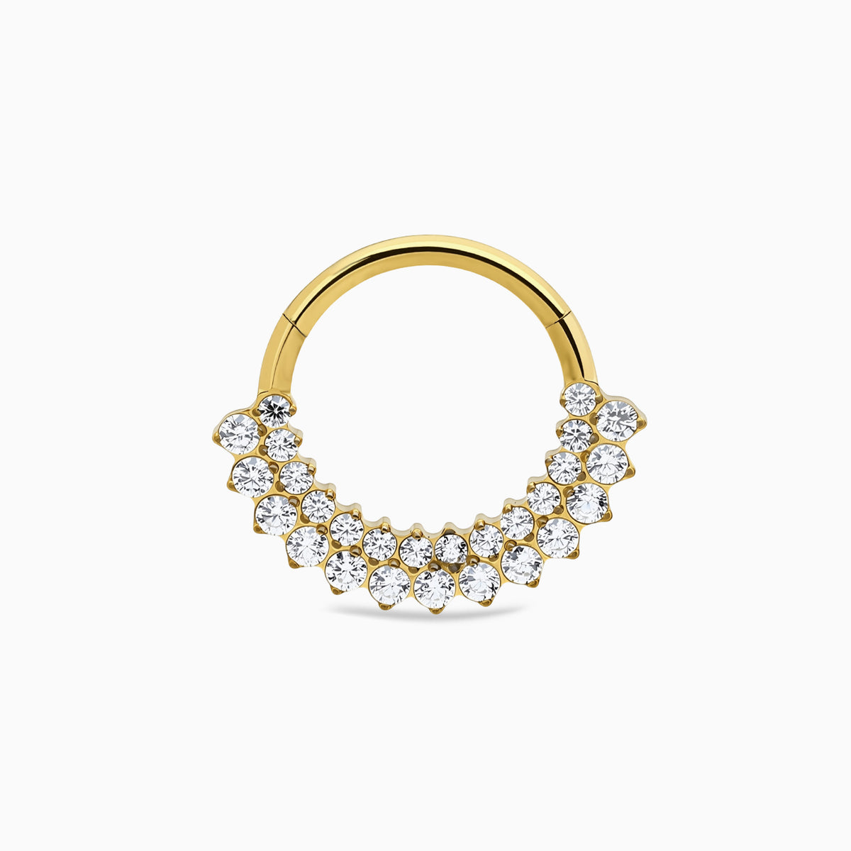 18Kt Gold PVD Titanium Double Row Round Gem Cluster Front Facing Hinged Clicker