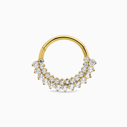 18Kt Gold PVD Titanium Double Row Round Gem Cluster Front Facing Hinged Clicker