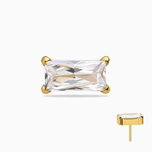 18Kt Gold PVD Titanium Threadless Rectangular Baguette Gem Top