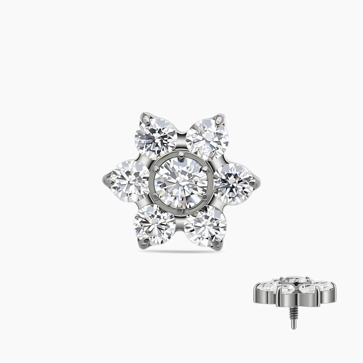 Titanium Internally Threaded CZ Six-Petal Flower Top