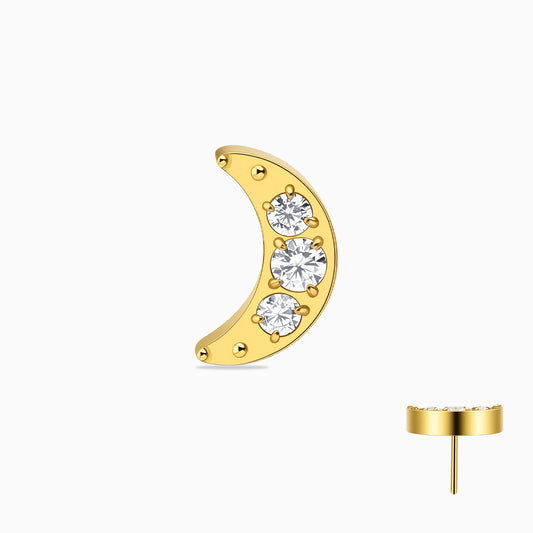 18Kt Gold PVD Titanium Threadless Crescent Moon Gem Top