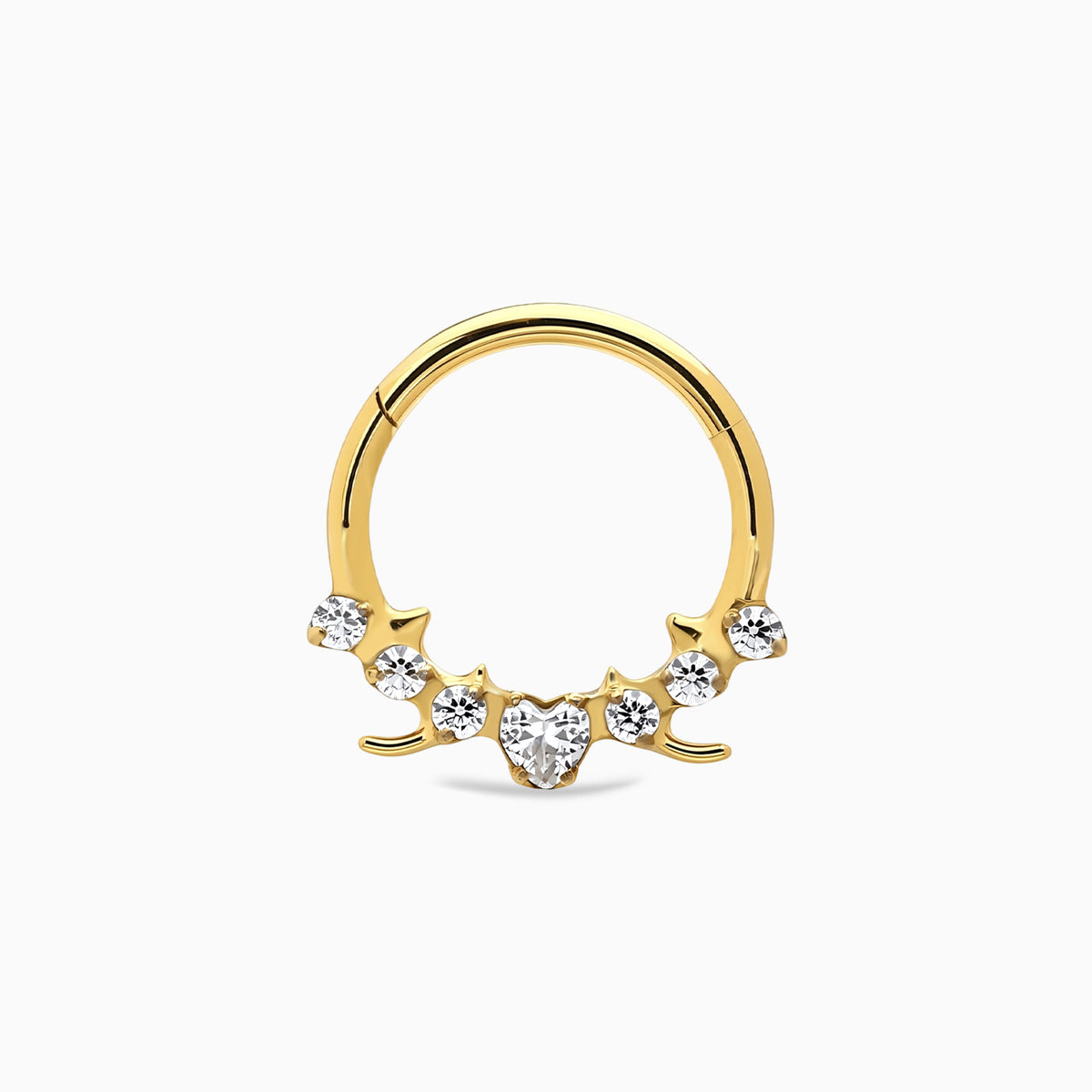 18Kt Gold PVD Titanium Heart & Round Gem Front Facing Hinged Clicker