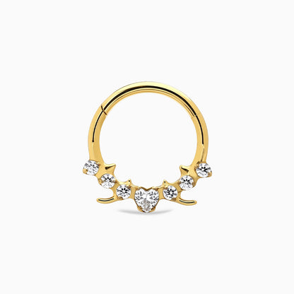 18Kt Gold PVD Titanium Heart & Round Gem Front Facing Hinged Clicker