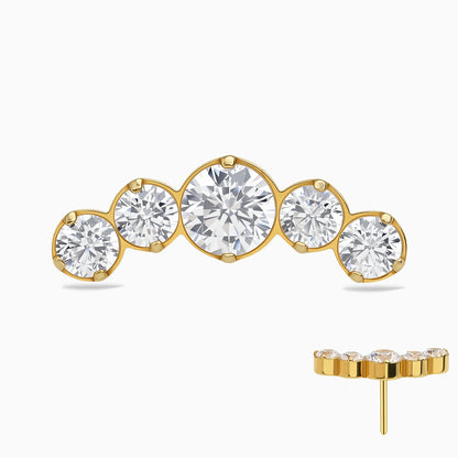 24Kt Gold PVD Titanium Threadless Curved 5-Stone Prong Set Gem Top