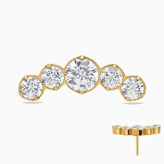 24Kt Gold PVD Titanium Threadless Curved 5-Stone Prong Set Gem Top