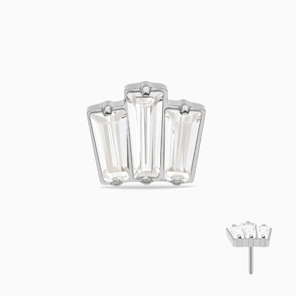 Titanium Threadless 3-Stone Baguette Decorative End