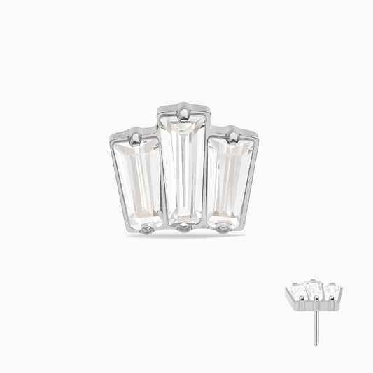 Titanium Threadless 3-Stone Baguette Decorative End