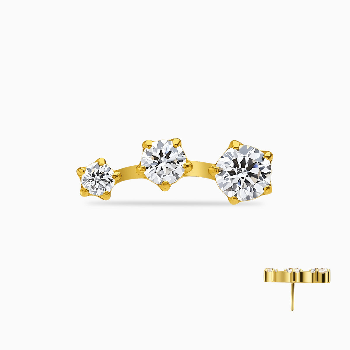 18Kt Gold PVD Titanium Threadless Graduated Triple Round Gem Curve Top