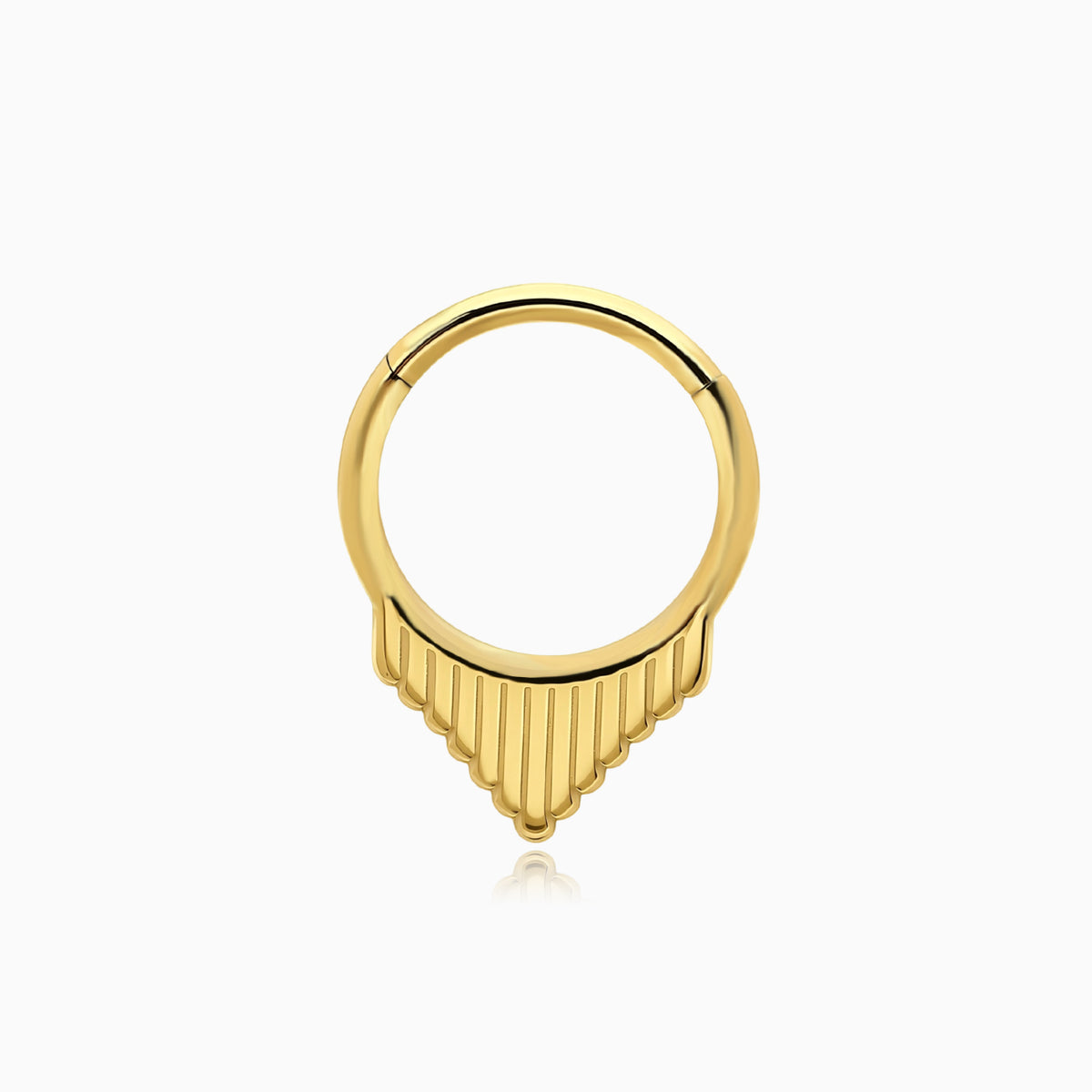 18Kt Gold PVD Titanium Ribbed V Shape Front Facing Hinged Segment Clicker