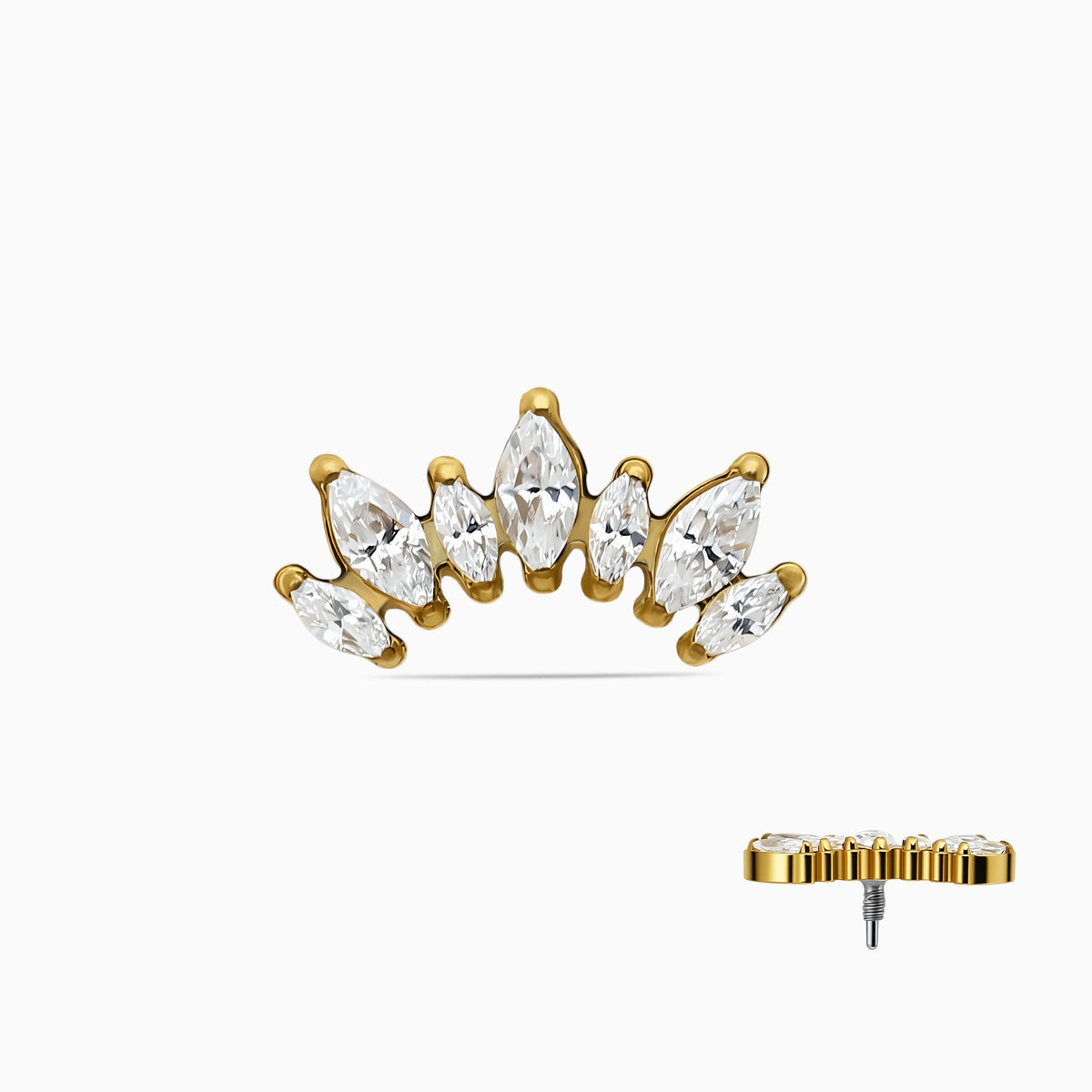18K Gold PVD Titanium Internally Threaded Marquise CZ Crown Top