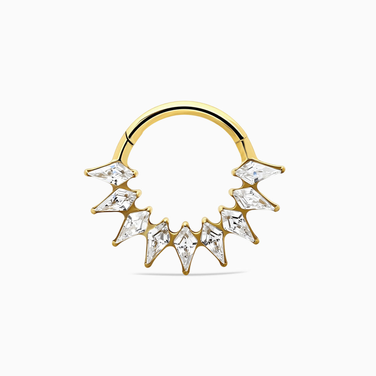 18Kt Gold PVD Titanium Kite Shape Gem Cluster Front Facing Hinged Segment Clicker