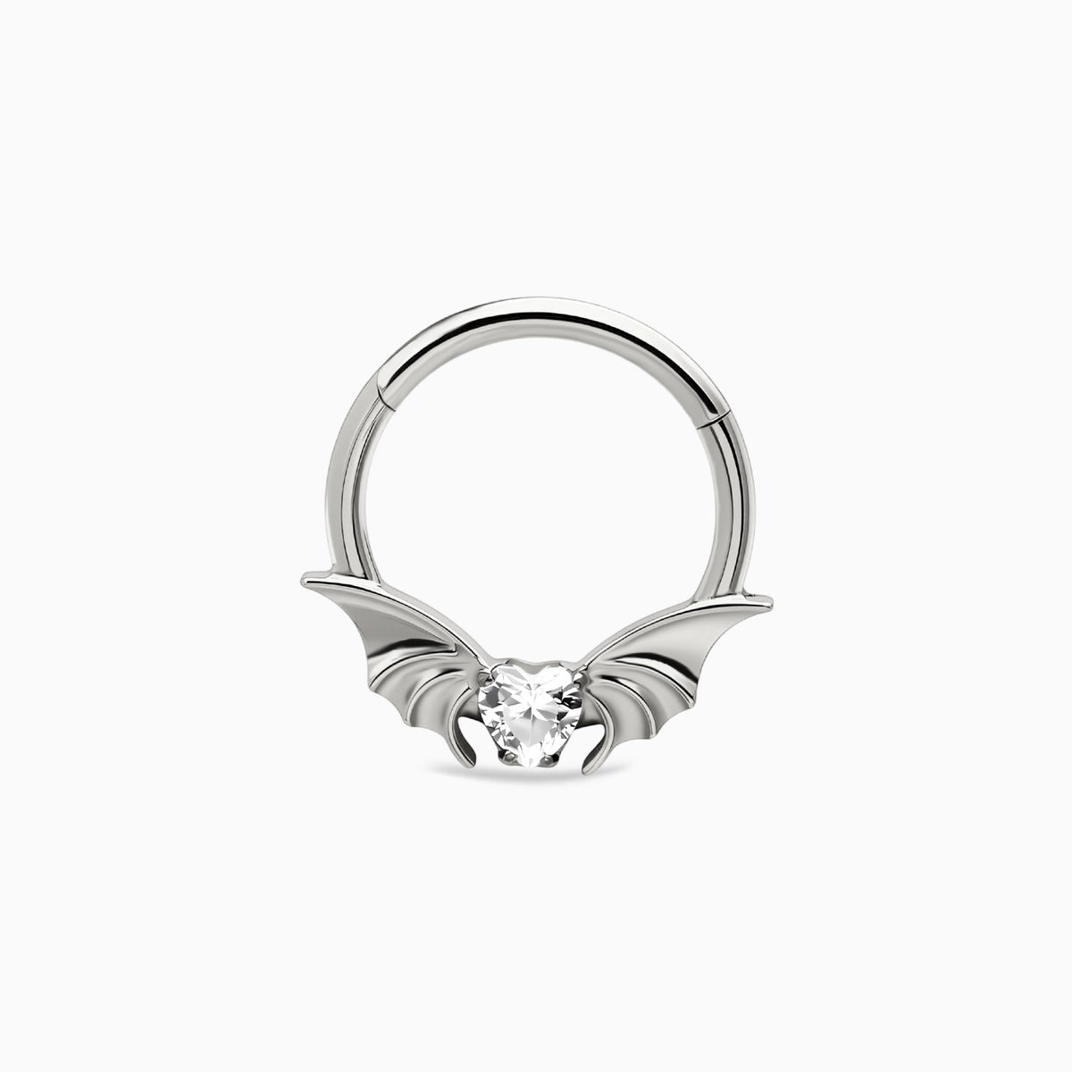 Titanium Heart Gem Bat Wing Front Facing Hinged Clicker