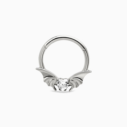 Titanium Heart Gem Bat Wing Front Facing Hinged Clicker