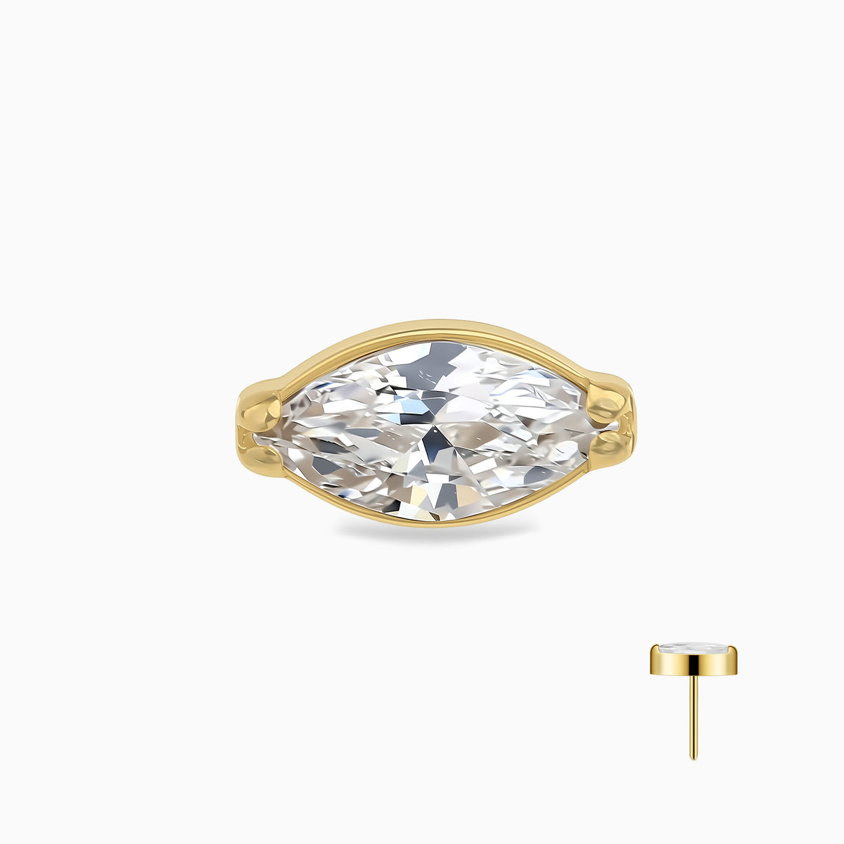 24Kt Gold PVD Titanium Threadless Marquise Bezel-Set Gem Top