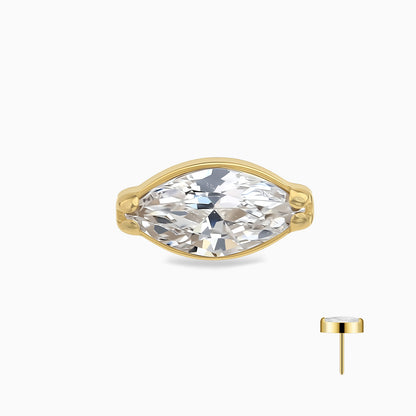 24Kt Gold PVD Titanium Threadless Marquise Bezel-Set Gem Top