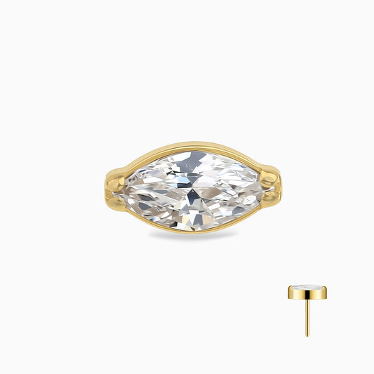 24Kt Gold PVD Titanium Threadless Marquise Bezel-Set Gem Top