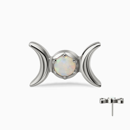 Titanium Threadless Triple Moon Opal Top