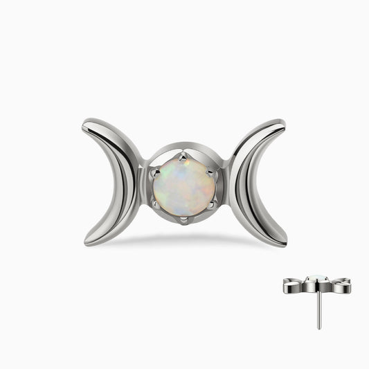 Titanium Threadless Triple Moon Opal Top