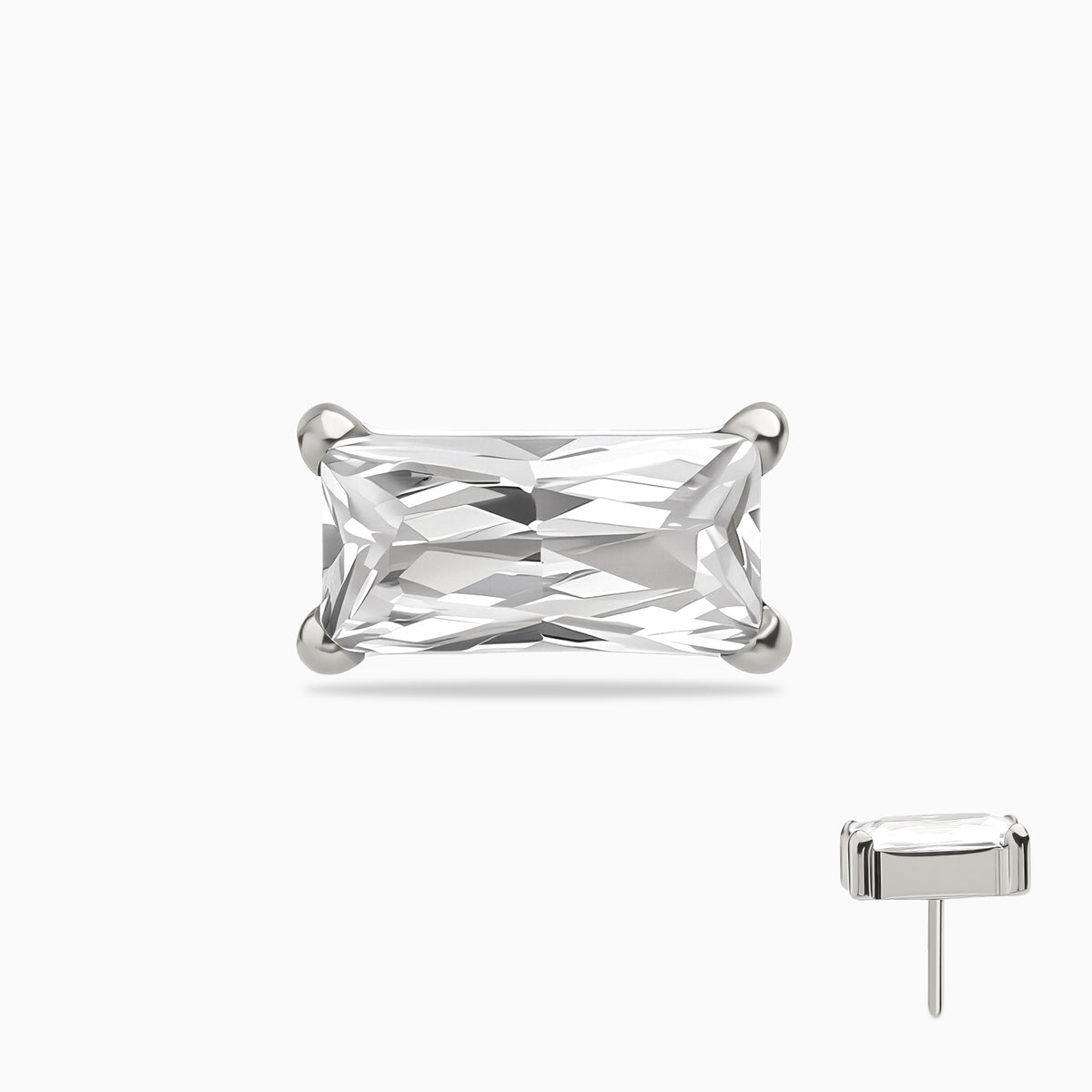 Titanium Threadless Rectangular Baguette Gem Top