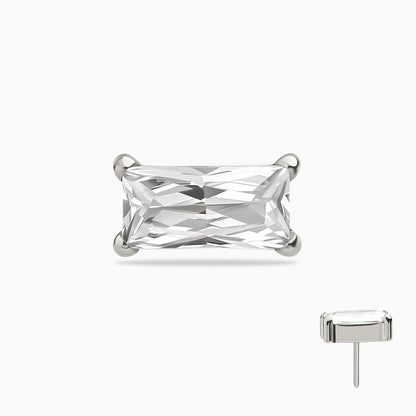 Titanium Threadless Rectangular Baguette Gem Top
