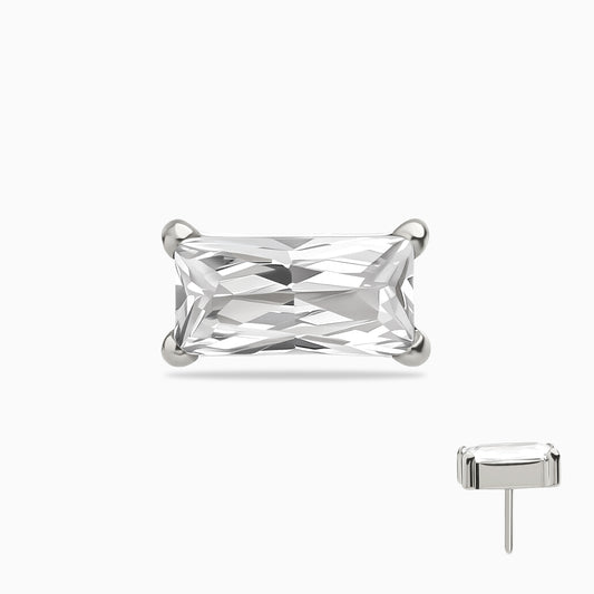 Titanium Threadless Rectangular Baguette Gem Top