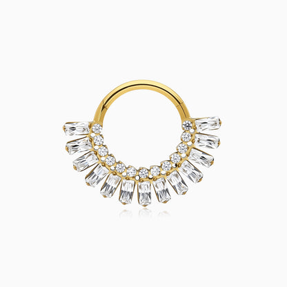 18Kt Gold PVD Titanium Baguette and Round Gem Fan Front Facing Hinged Segment Clicker